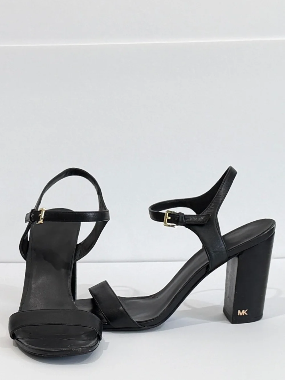 Michael Kors Black Leather Block Heel Ankle Strap Sandals Size 7.5M